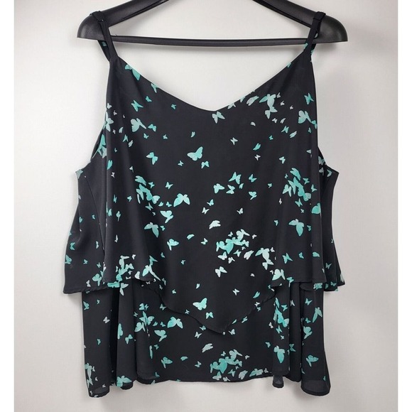 torrid Tops - Torrid Butterfly Georgette Double Layer Cami Womens Plus 5 Black Blue Top Blouse